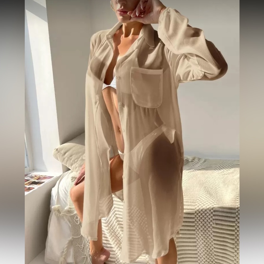 Elegant Sheer Cream Beachwear